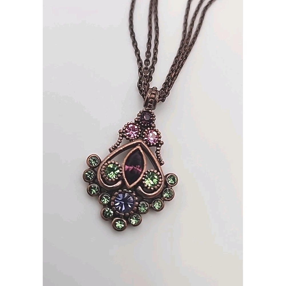 Premier Designs Copper Tone Multi Chain Ornate Boho Rhinestone Pendant Necklace
